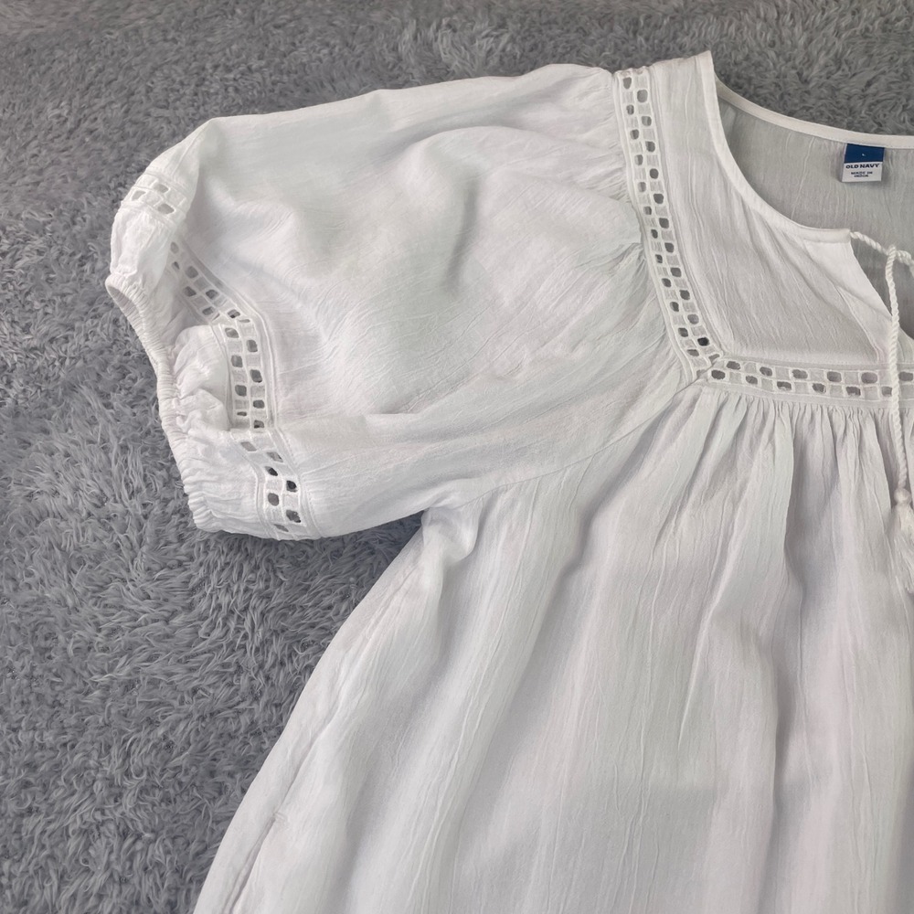 Old Navy Babydoll Dress Womens Large White Prairie Peasant Cottagecore Boho Chic - Picture 5 of 12